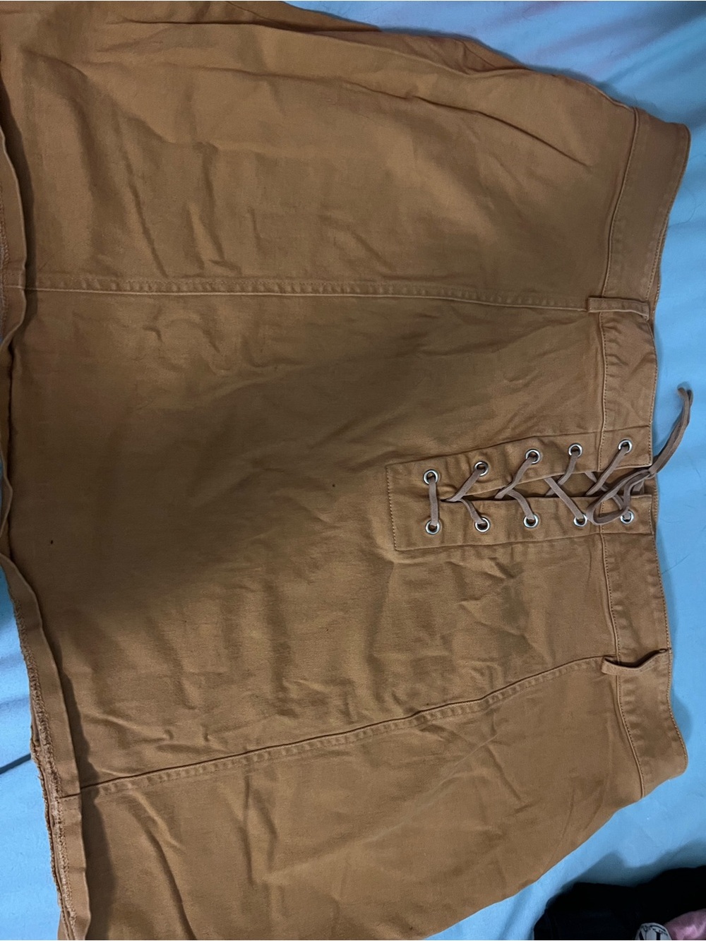 Lace-Up High Waisted Mini Skirt - Camel Brown